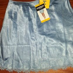 Express Blue Satin Skirt Med, New, Retail $58