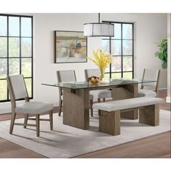 6 PC DINING SET- TABLE, 4 CHAIRS, BENCH--$49 DOWN NO CREDIT NEEDED!!!
