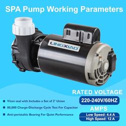 WUA400-II SPA Pump, 4HP Hot Tub Pumps, 2 Speed LX SPA Pump Motor 220-240V, 2" Port, 56 Frame, No Base for Jacuzzi Pumps - Mode: 56WUA400-II(NF)