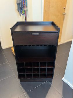 Crate and Barrel wine bar cabinet wheels compact rare