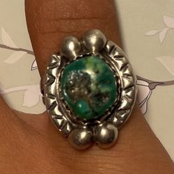 Turquoise Silver Ring Signed Wylie