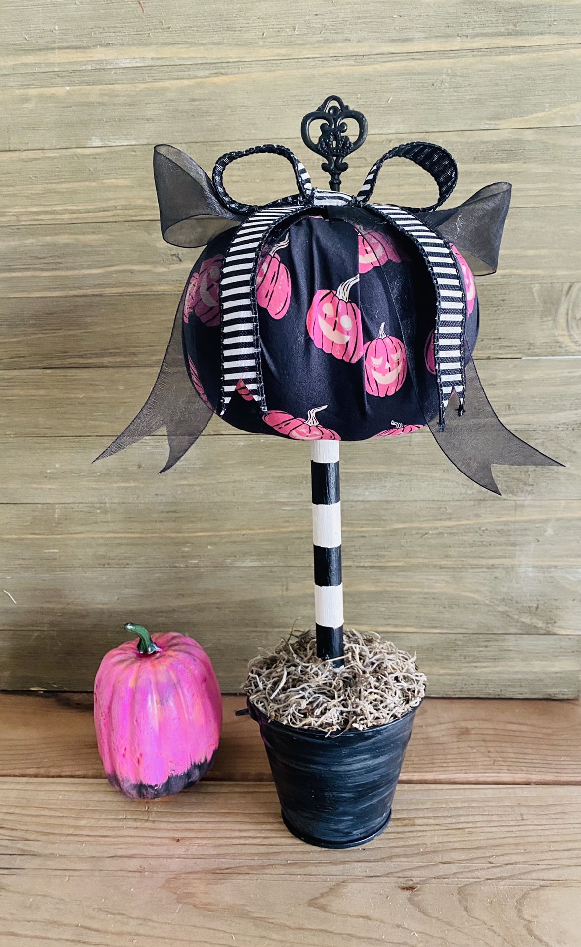 Pink Print Pumpkin Topiary