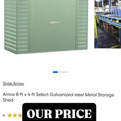 Arrow Select 8 ft. x 4 ft. Sage Green Galvanized Steel Metal Storage Shed.