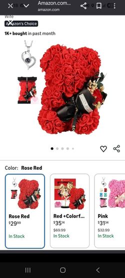 Rose Bear with Bouquet and I Love You Necklace in 100 Language