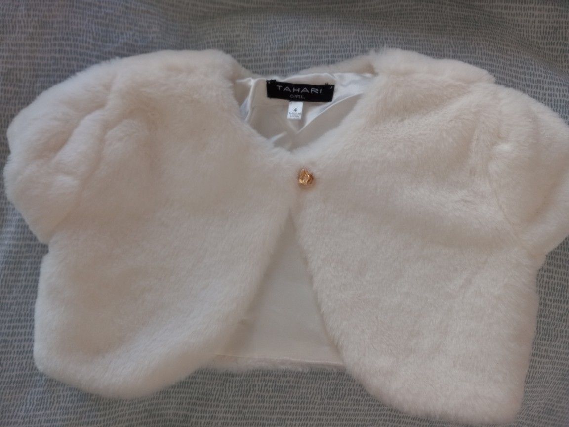 Tahari Girl White Faux Fur Shrug Cardigan Vest size 4