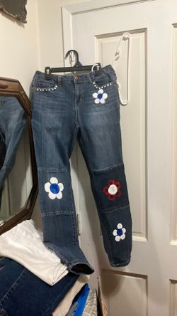 Fun hand painted art jeans size 4 flowers for the 4th of July