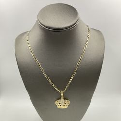 14KT YELLOW GOLD 24” FIGARO LINK CHAIN 3.75MM 11.8GR W/ 10KT YELLOW GOLD KING CROWN CHARM 4.1GR