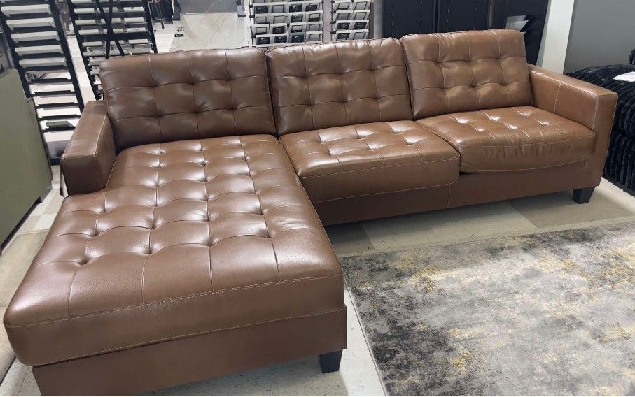 OM• $38 Initial • Brand New Baskove 2 Piece Sectional With Chaise Real Leather