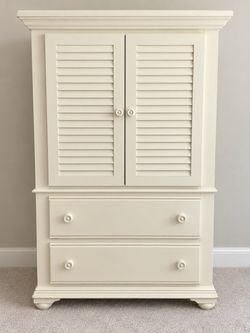 White Wood Armoire with Drawers