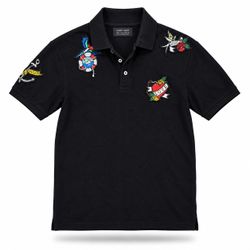 Zara Man Black Embroidered Patch Polo – Men’s Small