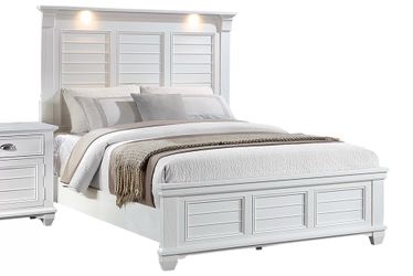Queen white led platform bed with ortho mattress included