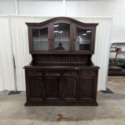Dark Wood Arched Top Hutch with Glass Doors