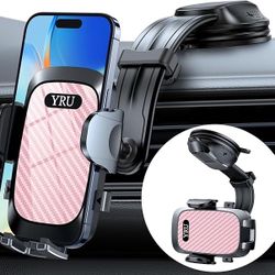 YRU 2024 Car Phone Holder Mount – 80+LBS Suction, Military-Grade, Pink