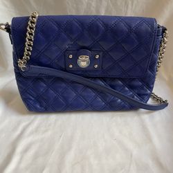 Marc Jacobs Blue Quilted Leather Shoulder Bag Gold Chain
