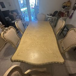 Dining Room Table & 6 Chairs w/ Gold Accents