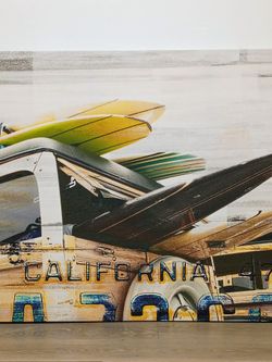 Large Painting Print Stretch Canvas 60" x 40" NEW CALIFORNIA Parvez Taj Cali Day Surfboard Surfing Beach