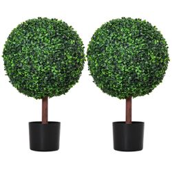 23.5" Artificial Boxwood Topiary Ball Tree Set Of 2