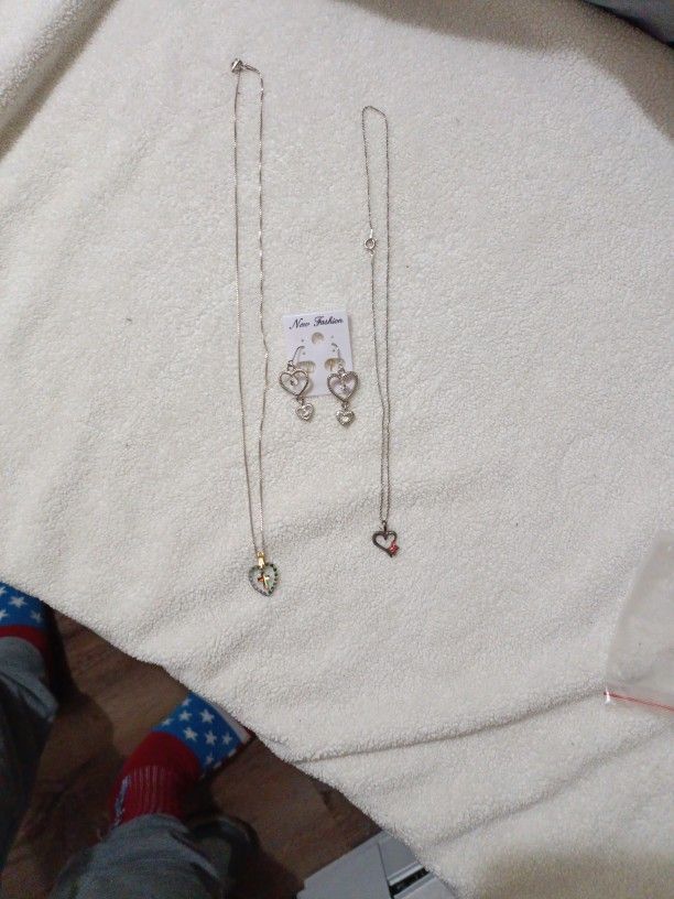 heart necklaces and earrings