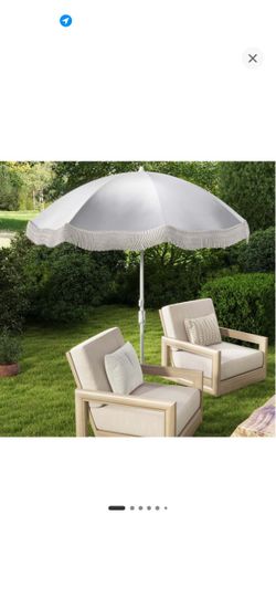 NEW Grey Outdoor Patio Umbrella with Fringe