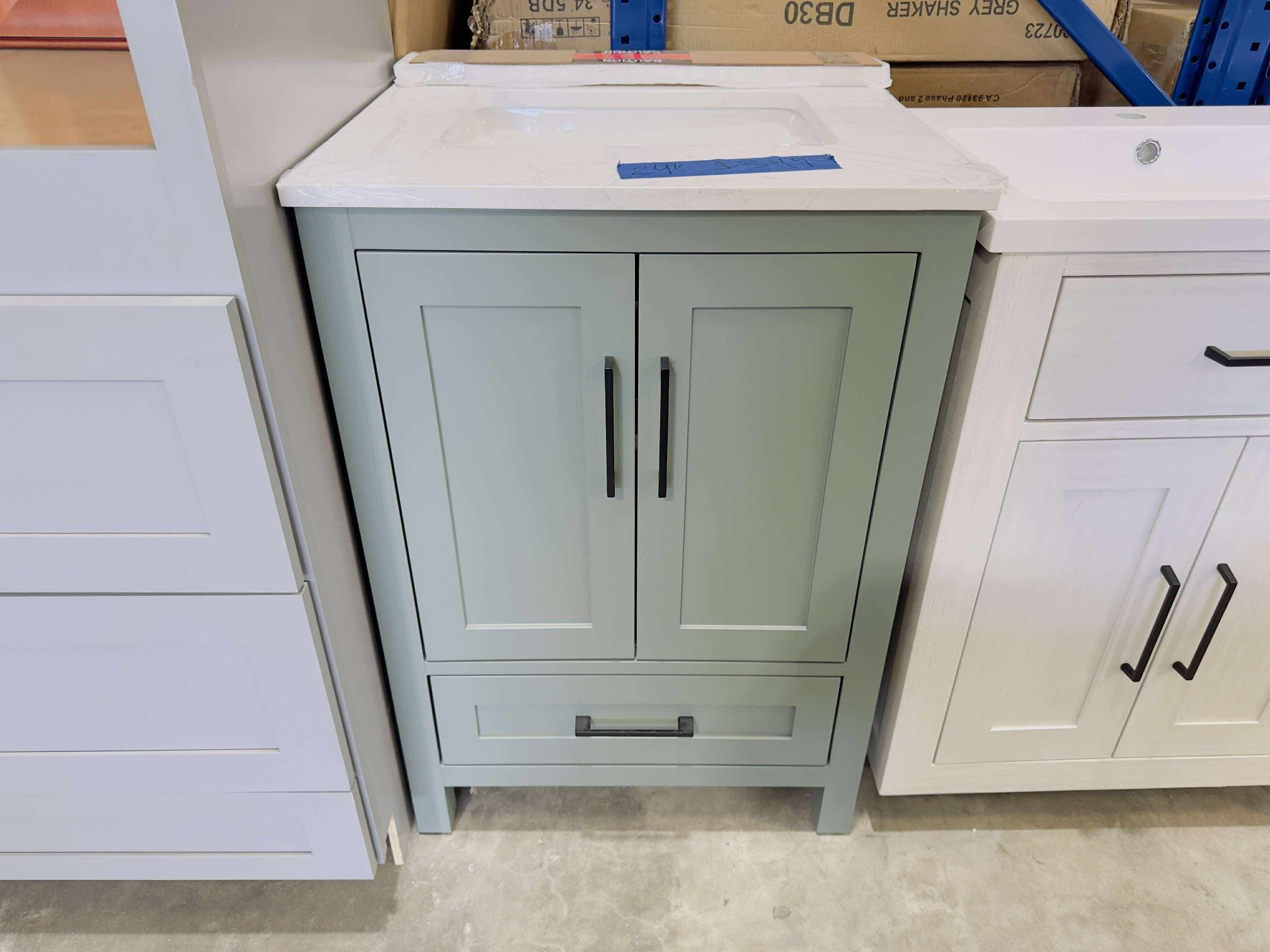 24 in Single Sink Bath Vanity in Sage Green with Marble Top in White $349
