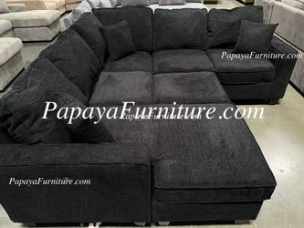 NEW LARGE U Shape Sectional Sofa Chenille Fabric Black Dark Gray Modern and Chaise Set Big SALE Discount Furniture Living Room Apartment Closeout DEAL
