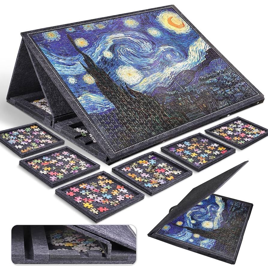 1000 Pieces Jigsaw Puzzle Board with 6 Drawers and Cover, 30"x22" Felt Jigsaw Puzzle Table for Adults, Portable Puzzle Organizer & Storage System, Pu