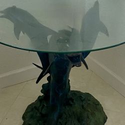 Solid Bronze Dolphin End Glass Table 