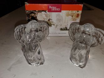 Set of 2 Glass Angel Tealight Holders