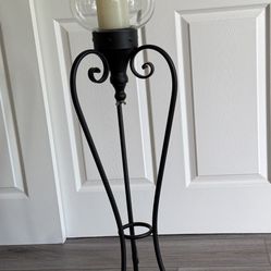 Black Glass/Wrought Iron Candle Holder