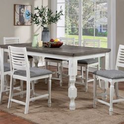 Brand New Antique White & Grey 7pc Counter Height Dining Table Set 
