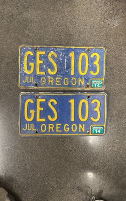 Set Of Vintage Oregon GES 103 License Plates - Blue Yellow -2 