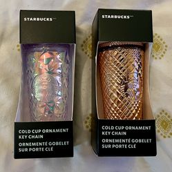 Starbucks Rose Gold  And White Iridescent Keychain 