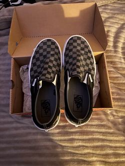 NEW Vans Classic Slip-On Checkerboard Black/Pewter Grey Sneakers with Box