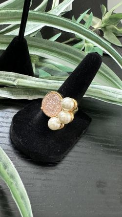 Druzy Pink & Pearl Ring