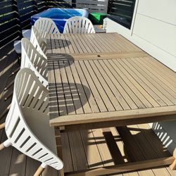  Teak Finish Solid Wood Table + 8 Chairs