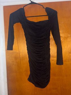 Black Ruched Long Sleeve Mini Dress