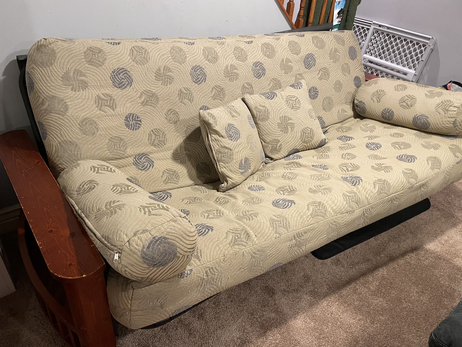 Futon Couch/Bed With Mattress And Pillows