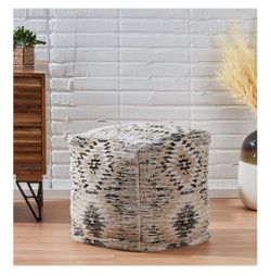 Christopher Knight Home Lily Hand-Loomed Boho Fabric Cube Pouf.