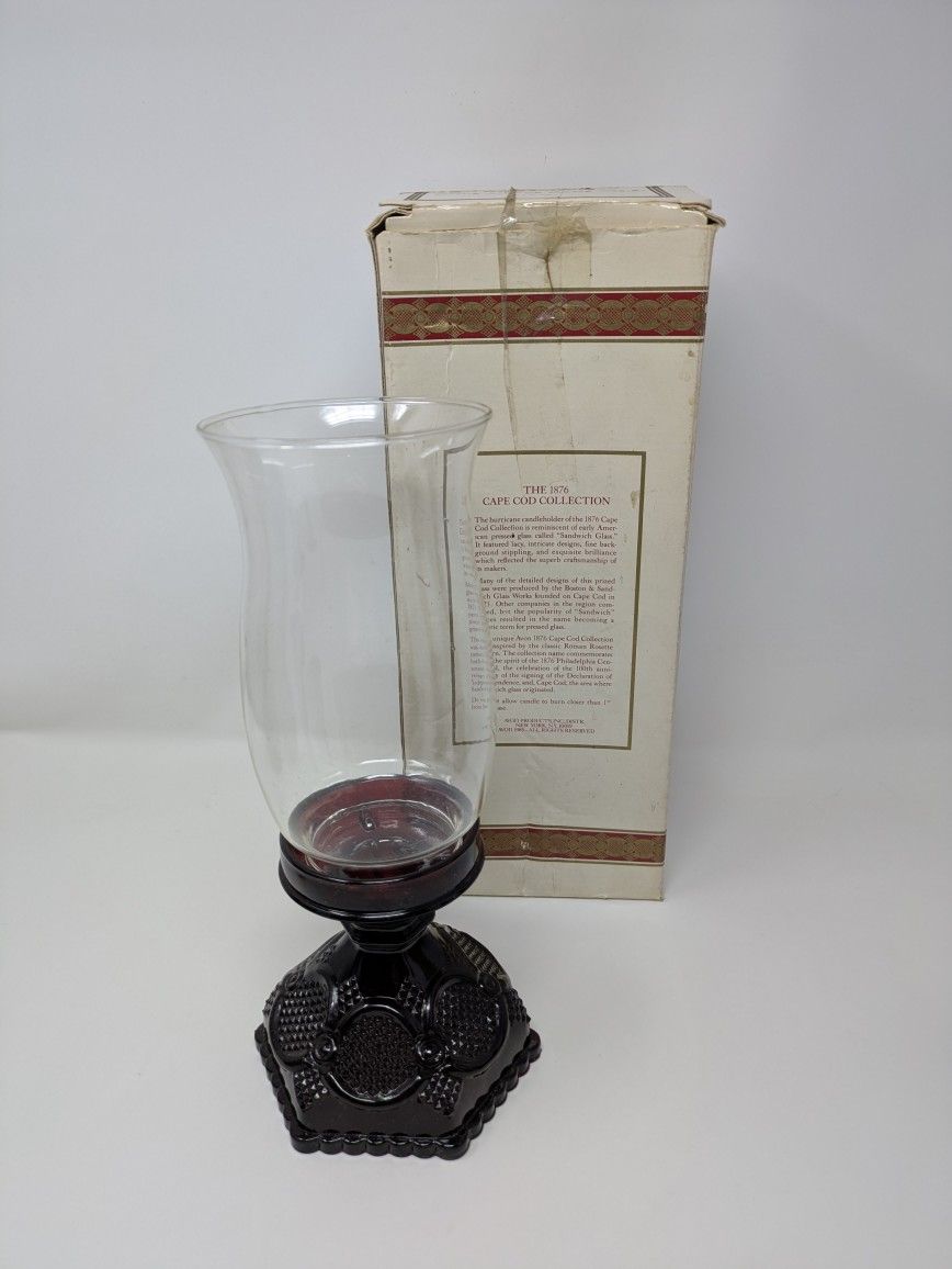 AVON 1876 CAPE COD Ruby Red HURRICANE CANDLE In Original Box