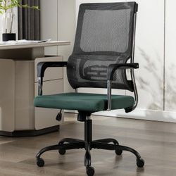 New In Box Black Office Chair with Metal Armrest, Ergonomic Desk Chair Lumbar Support, Executive Chair Height Adjustable (Green)