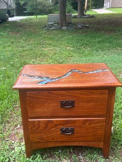 Oak 2-Drawer Nightstand with Resin Inlay Top