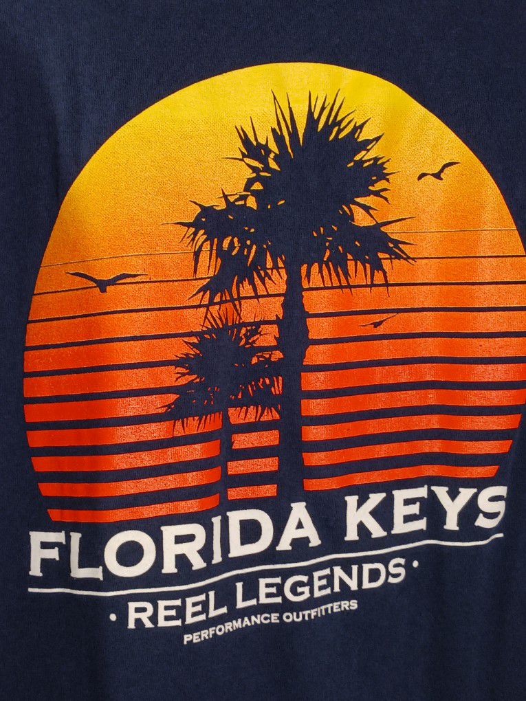 Reel Legends Shirt Men's Lg Blue Short Sleeve Florida Keys Fishing