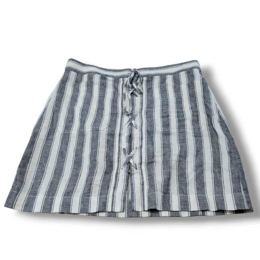 Madewell Skirt Size 4 W30"in Waist A-Line Skirt Linen Blend Mini Skirt Striped Stripes Measurements In Description 