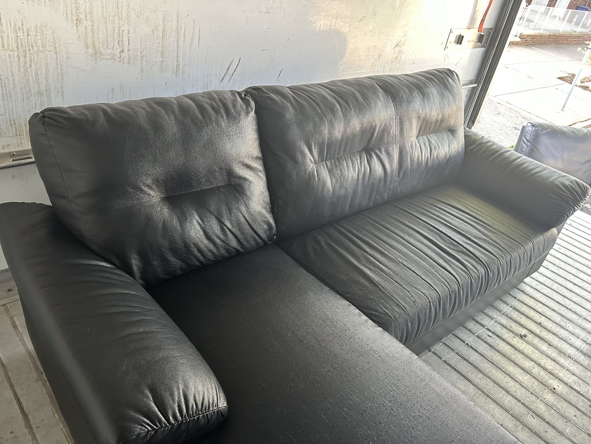 Must-Sell by Tomorrow: Black Leather Couch + Extender – $400 OBO