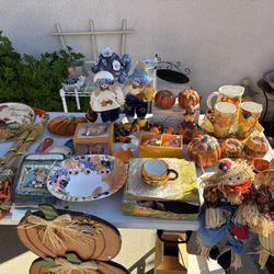 All kinds of fall decorations, and dishes five dollars apiece