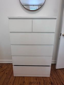 NICE WHITE SIX DRAWER HIGHBOY DRESSER CHEST OF DRAWERS