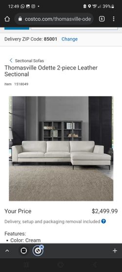 Thomasville Leather 2 Piece Sectional In Cream