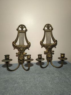 Vintage wall candle stick holders BRASS