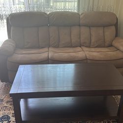 Manual Reclining Sofa Set, Classic Recliner Sofa with Overstuffed Arms and Backrest, With Coffe Table