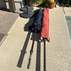 Two umbrellas, large umbrellas with stands